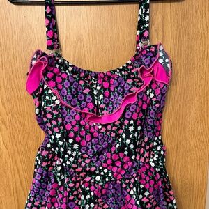 COLE OF CALIFORNIA Purple Floral Skirted One Piece Woman’s Swimsuit, Size 26